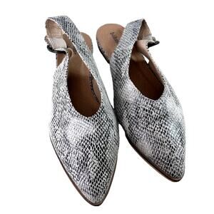 Bohme Ballet Flats Womens 8.5 Slingback Pointed Toe Round Buckle Faux Snakeskin